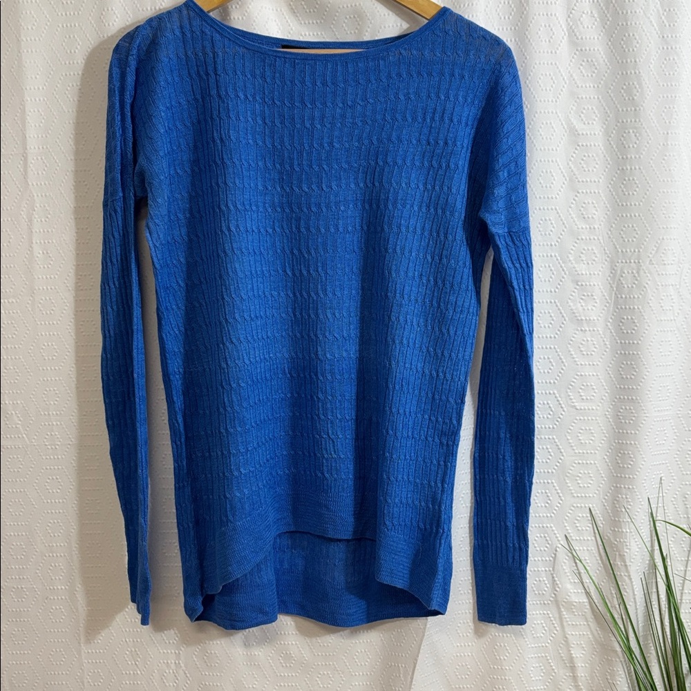 J Crew Electric Blue Knit Long Sleeve Top Crew Neck linen